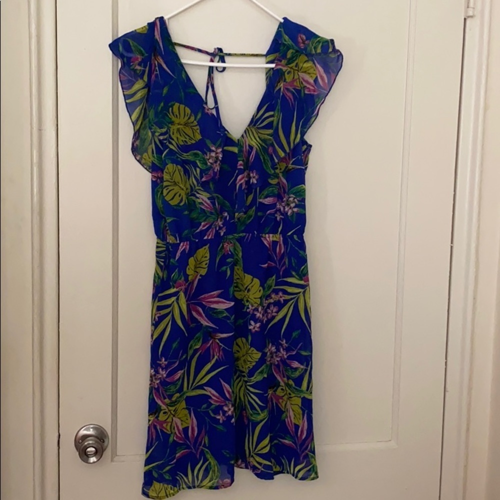 H&M blue floral open back dress size: 4